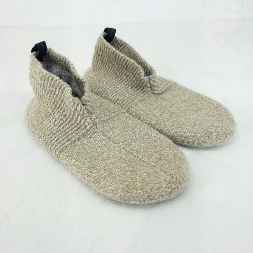 Bombas Gripper Slipper Mens Medium Beige Gray Knit Bootie House Lounge Shoes